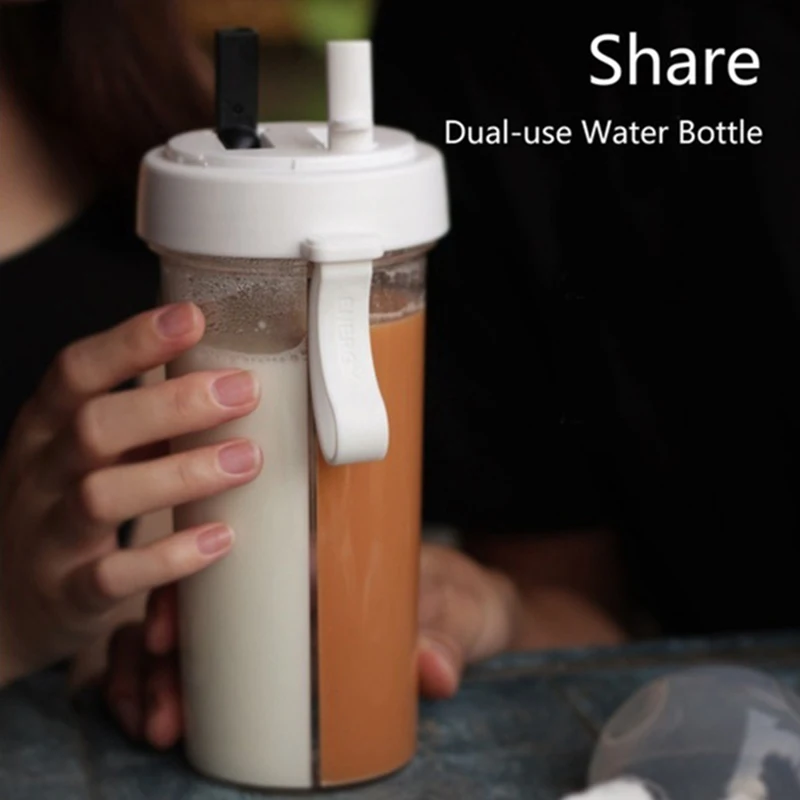

Silicone Handle Water Cup Leisure PC+PP Double Drink Cup Portable Silicone Handle Water Cup Leakproof PC+PP Straw Cup Leisure