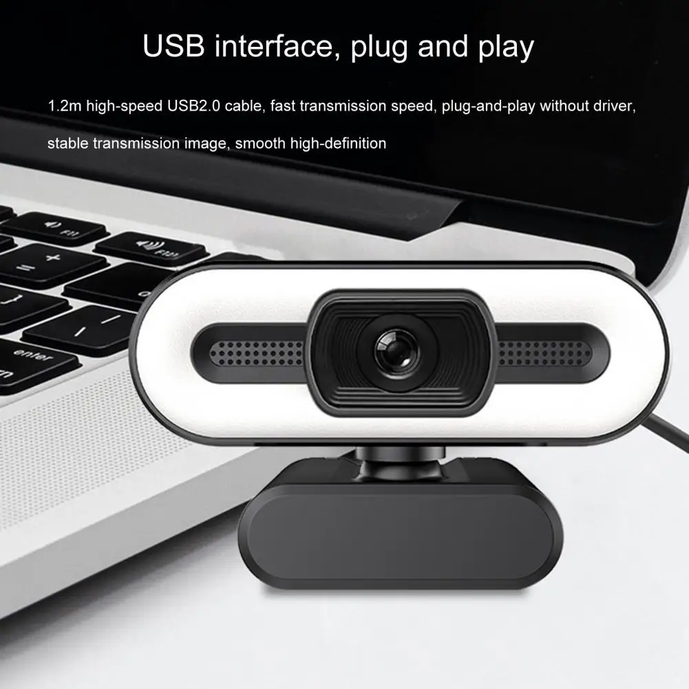 

Computer Webcam Fixed Focusing Ring Fill Light ABS 1080P/2K/4K Plug Play Web Camera for Live Broadcast Touch Brightness