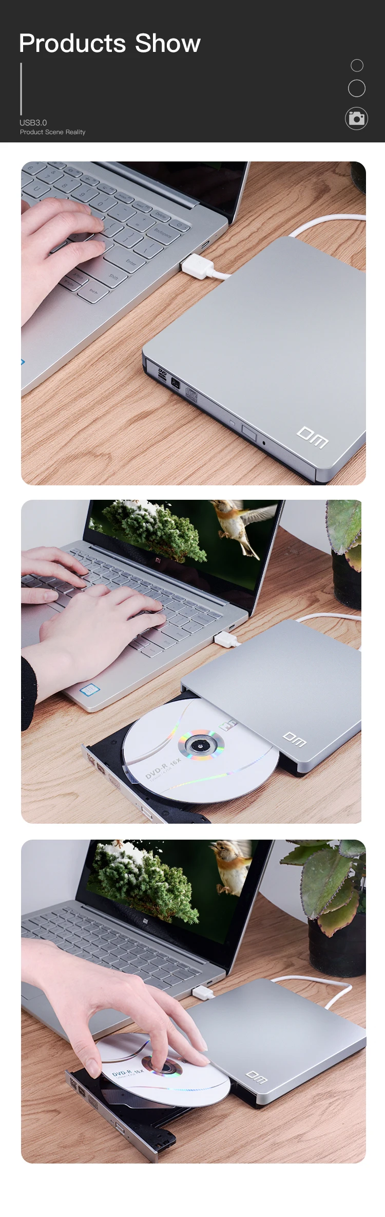 DM оптический usb-дисковод Внешний USB 3,0 CD/DVD-rom Комбинированный DVD RW rom горелка для Dell lenovo ноутбук для Mac OS USB DVD привод