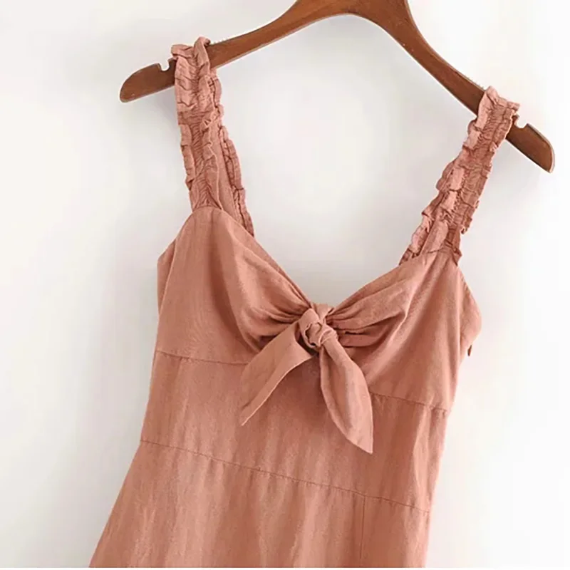 Женское облегающее платье миди ZRN однотонное с бантом без рукавов