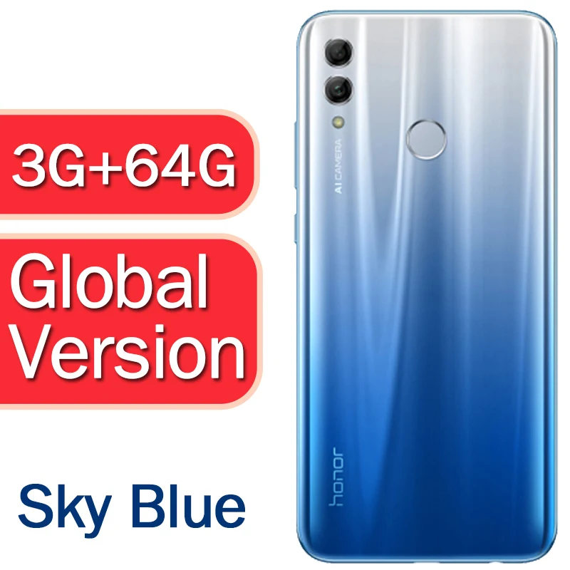 3g64g sky blue Honor 10 Lite глобальная версия смартфона EMUI 9,0 полный экран 6,2" FHD 2340X1080 передний AI 24MP задний 13 МП - Цвет: 3g64g sky blue