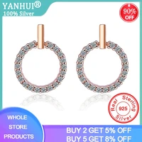yanhui new delicate simple design cubic zirconia paved round stud earrings rose gold color cz crystal women earrings
