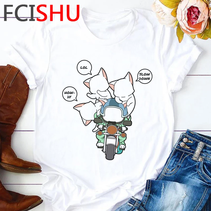 Kawaii Cat аниме Harajuku футболка для женщин Ullzang забавными кошками футболки с героями