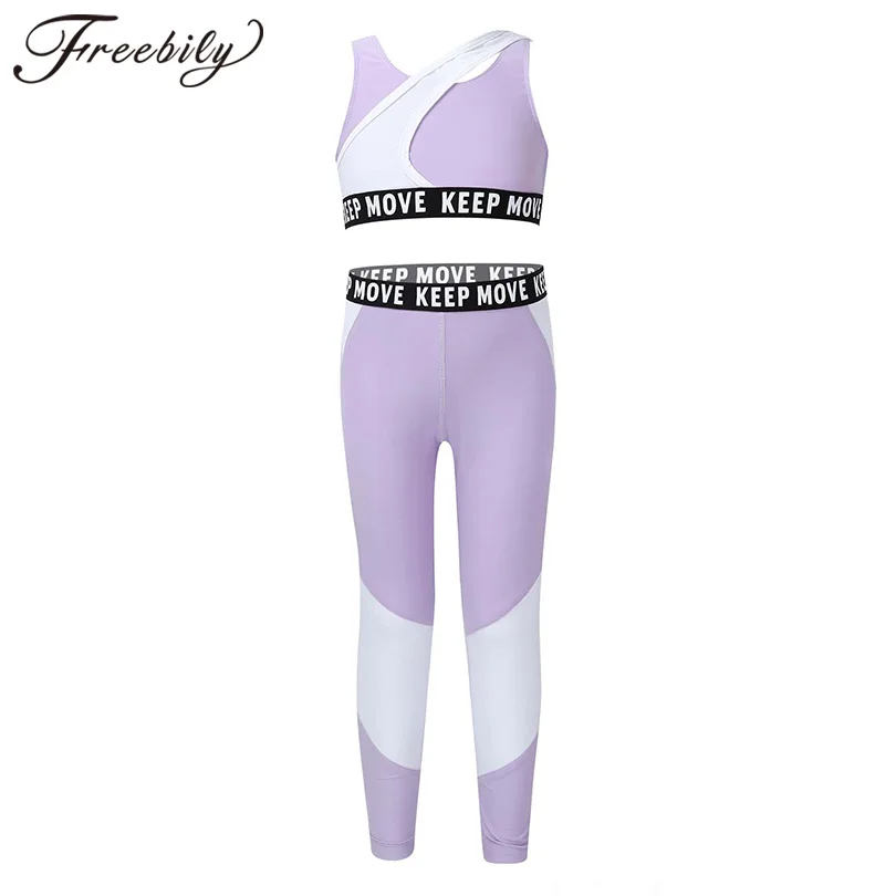 

Kids Girls Sport Suit Gym Yoga Set Tracksuits Sleeveless Letters Printed Tank Top with Leggings Pants Fitness Workout Sport Sets