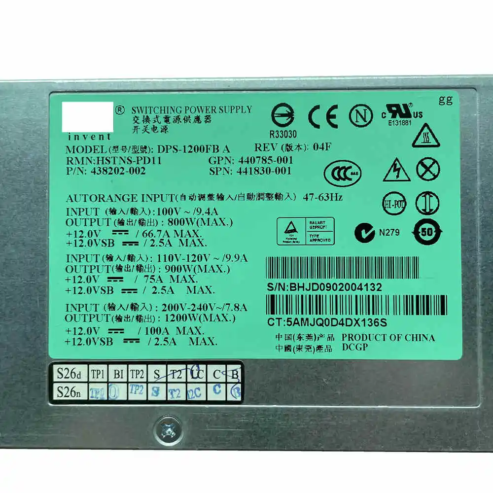 GD 90% новый для HP DL580 G5 1200 Вт серверный блок питания DPS-1200FB A 438202-002 440785-001 441830-001