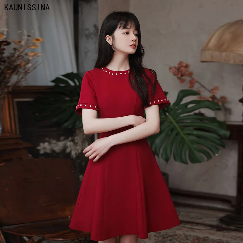

KAUNISSINA New Short Cocktail Dress for Women Short Sleeve Vintage A-line Party Dresses Formal Gowns Vestido De Noche