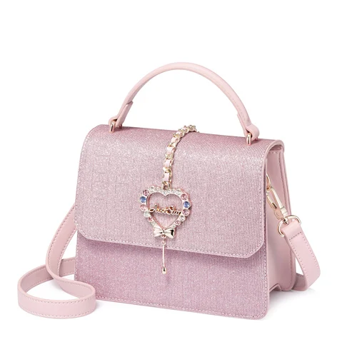 JUST STAR женские Сумки из искусственной кожи Дамская мода любовь алмаз плечо Tote кошелек женский элегантный розовый лоскут Сумка - Цвет: Розовый