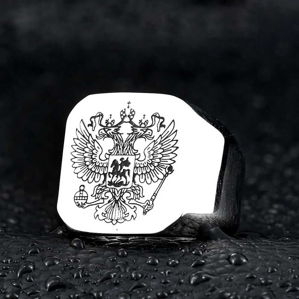 Винтажное байкерское кольцо из титановой стали с изображением русского воина