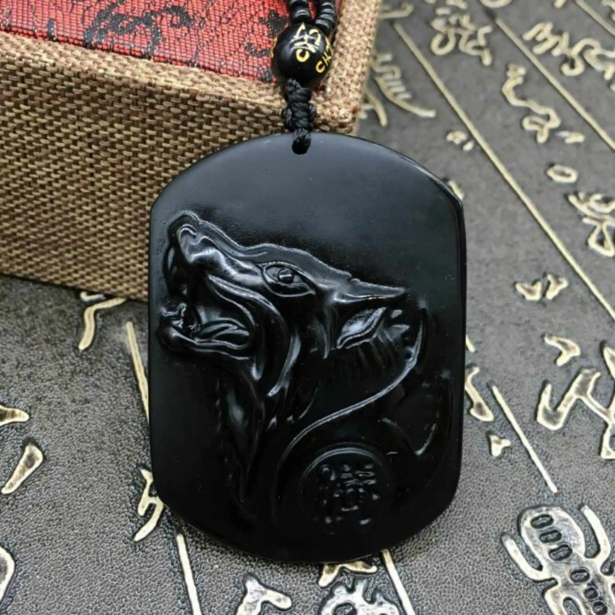 

Natural Obsidian gemstone pendant Wolf Head necklace gift Buddhism Mental Lucky Souvenir Practice Gift Handmade Bohemia Taseel