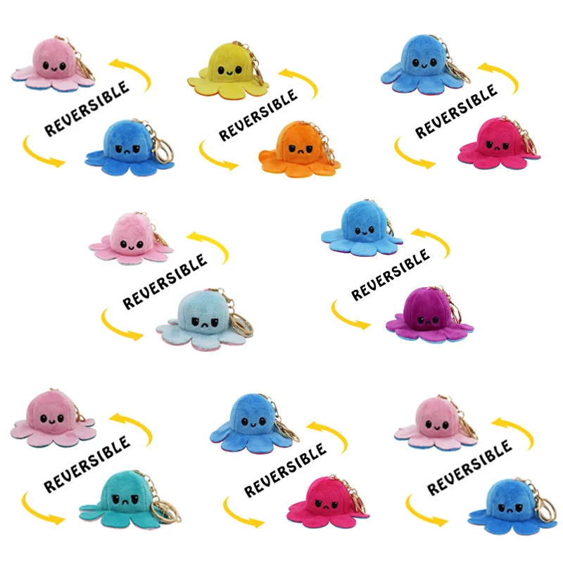 

New Octopus Keychain Fashion Stuffed Two Sides Octopus Keychain and Turn Over Bag Pendant Plush Animal Keychains