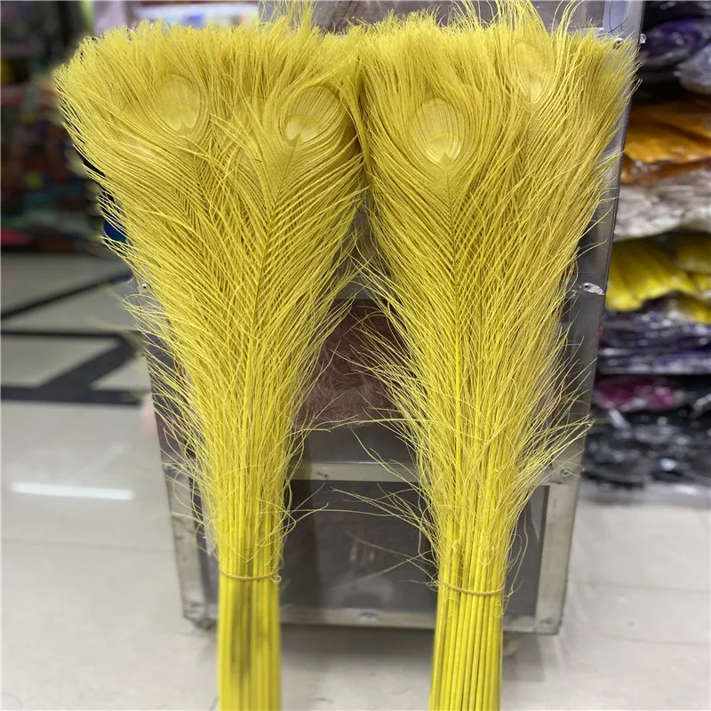 

Wholesale 50pcs/lot Natural Peacock Feathers 70-80 Cm/28-32 Inch for Celebration Party Home DIY Yellow Feathers for Crafts