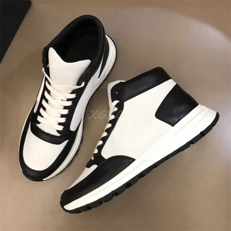 

Luxury Men High Top Sneakers Real Leather Patchwork Lace Up Round Toe Autumn Platform Shoes Street Style Leisure Causal Shoes