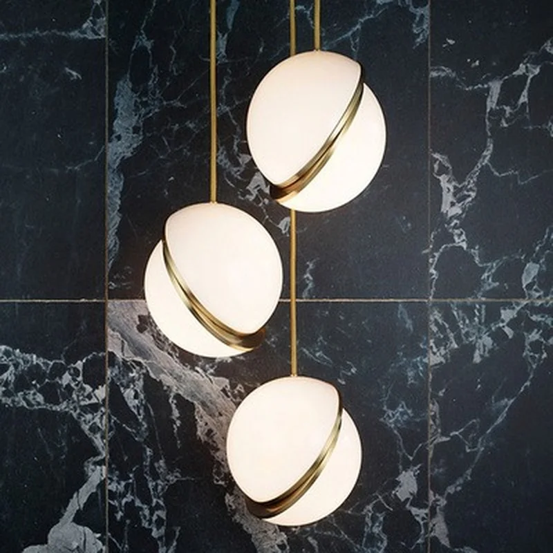 

Nordic modern D20cm D30cm D40 glass ball bubble led pendant light gold ring kitchen living room restaurant bedroom hanging lamp