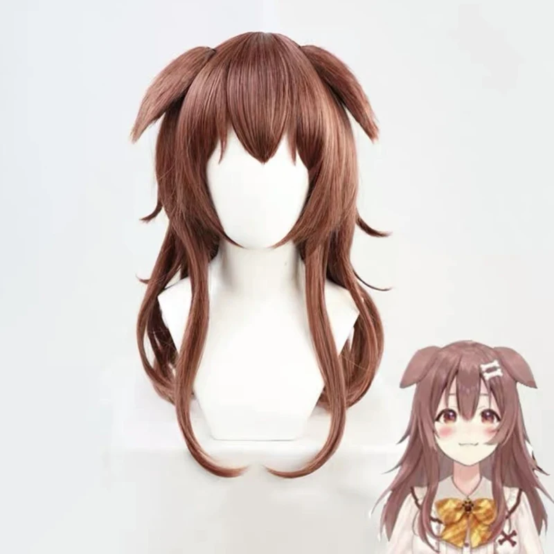 VTuber Inugami Korone Cosplay Wig Hololive Gamers Girl Ears Long Wavy Braided Hair Brown Braids Synthetic Hair + Wig Cap sexy anime cosplay