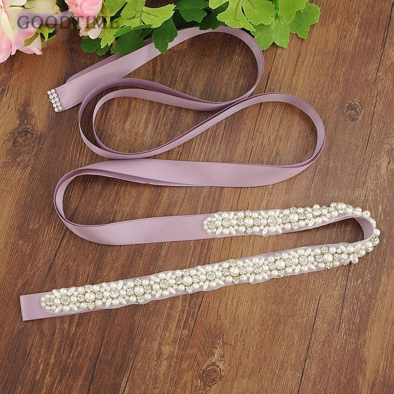 Noble Wedding Belt Bridal Satin Belts For Dresses With Rhinestones And Pearls Wedding Belt Thin Crystal Belt For Girl Dress Up