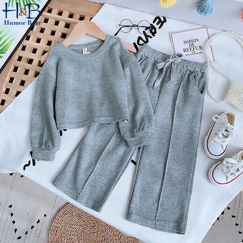 

Комплект одежды Humor Bear для девочек, новинка, осенний свитер с длинным рукавом + спортивные брюки с широкими штанинами, 2 шт., повседневная детс...