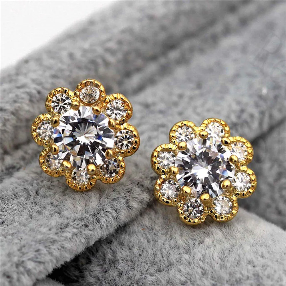 Винтажные серьги для женщин с золотым наполнением цветком солнца со стразами