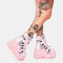 GIGIFOX Brand INS Hot Fashion Gothic Big Size 43 High Heels Black Zip Ankle Platform Boots Street Cool Woman Wedges Pink Shoes