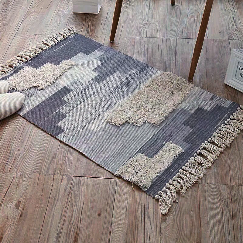 

Retro Bohemian Hand Woven Cotton Linen Carpet Rug floor Small Carpet Geometric Floor Mat Home Decor Carpets for Bed Room
