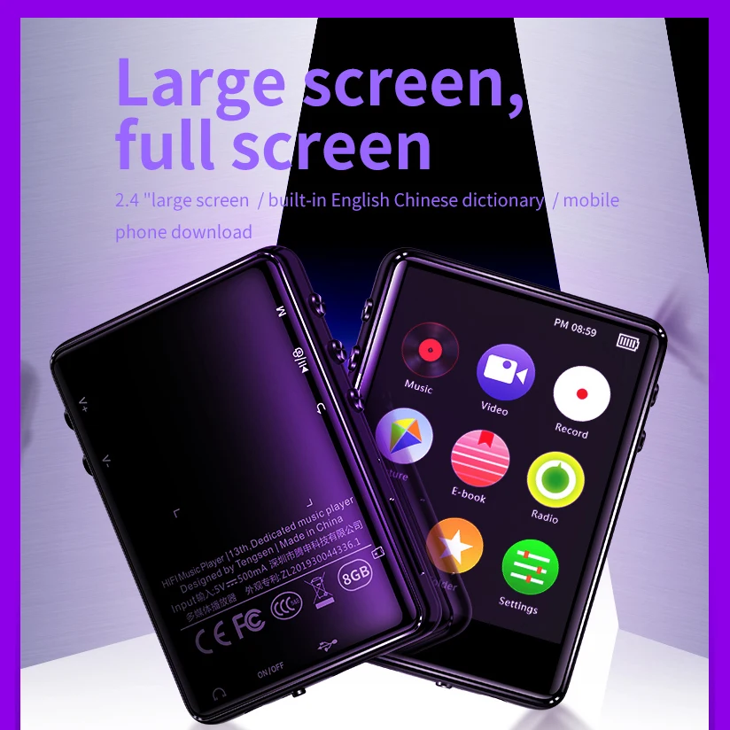 MP4-плеер Bluetooth5.0 Built-in Speaker с 2 4 дюймовым сенсорным экраном Поддержка FM-радио Запись