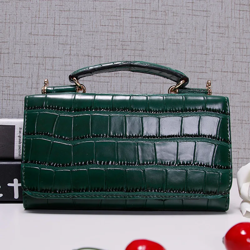 

Green Crocodile Pattern Leather Evening Clutch Bag Female Chain Single Shoulder Messenger Bag Flap PU Long Wallet