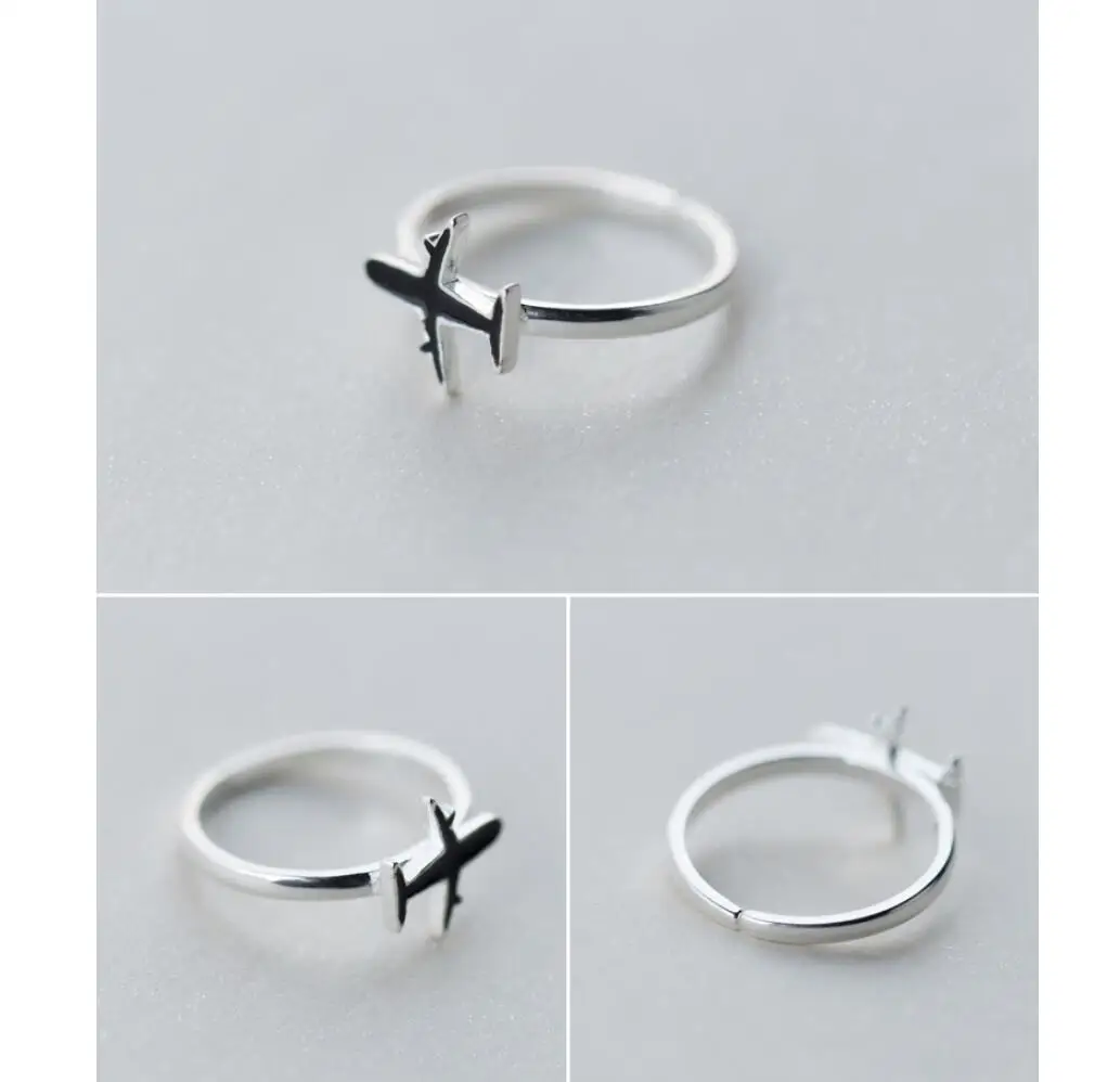 Trustdavis 100% серебро 925 пробы модный черный самолет самолета регулируемое кольцо для