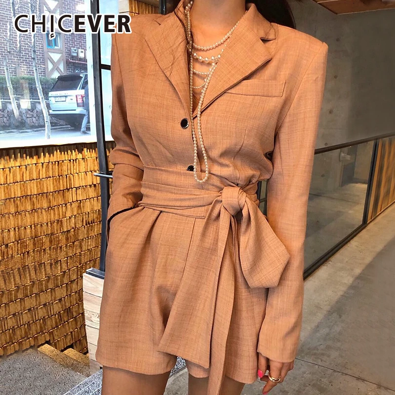 Женский однотонный комбинезон CHICEVER корейский с отложным воротником и длинным