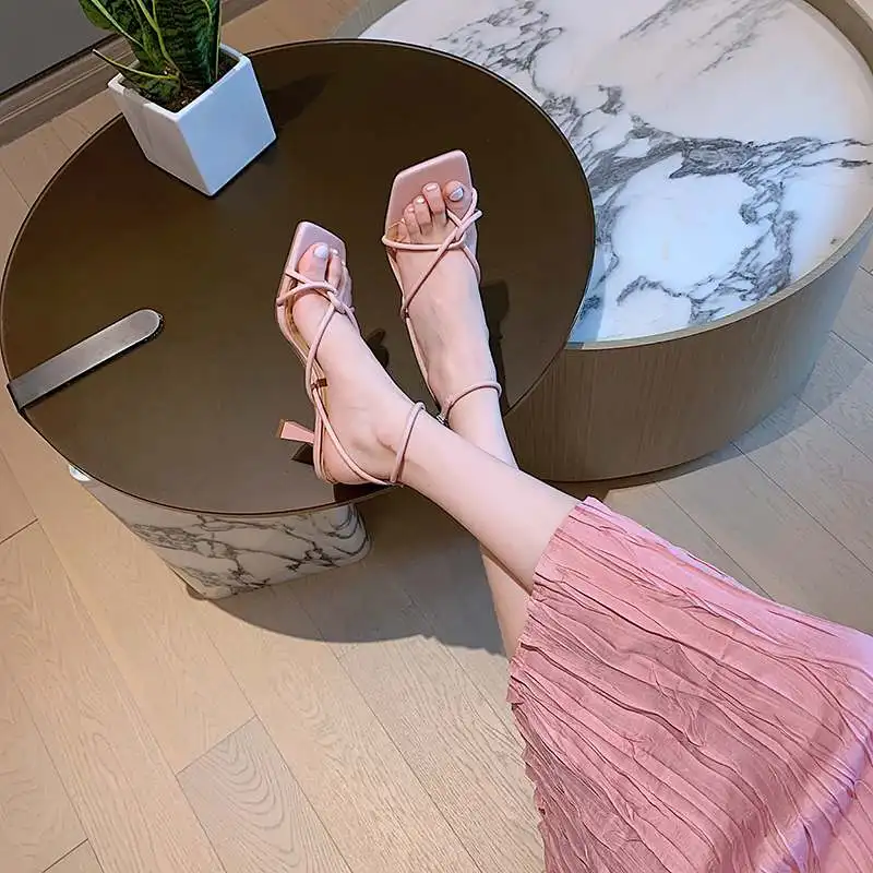 

Krazing Pot new gladiator natural leather flip flop thin high heels summer fairy buckle strap wedding shallow beauty sandals L77