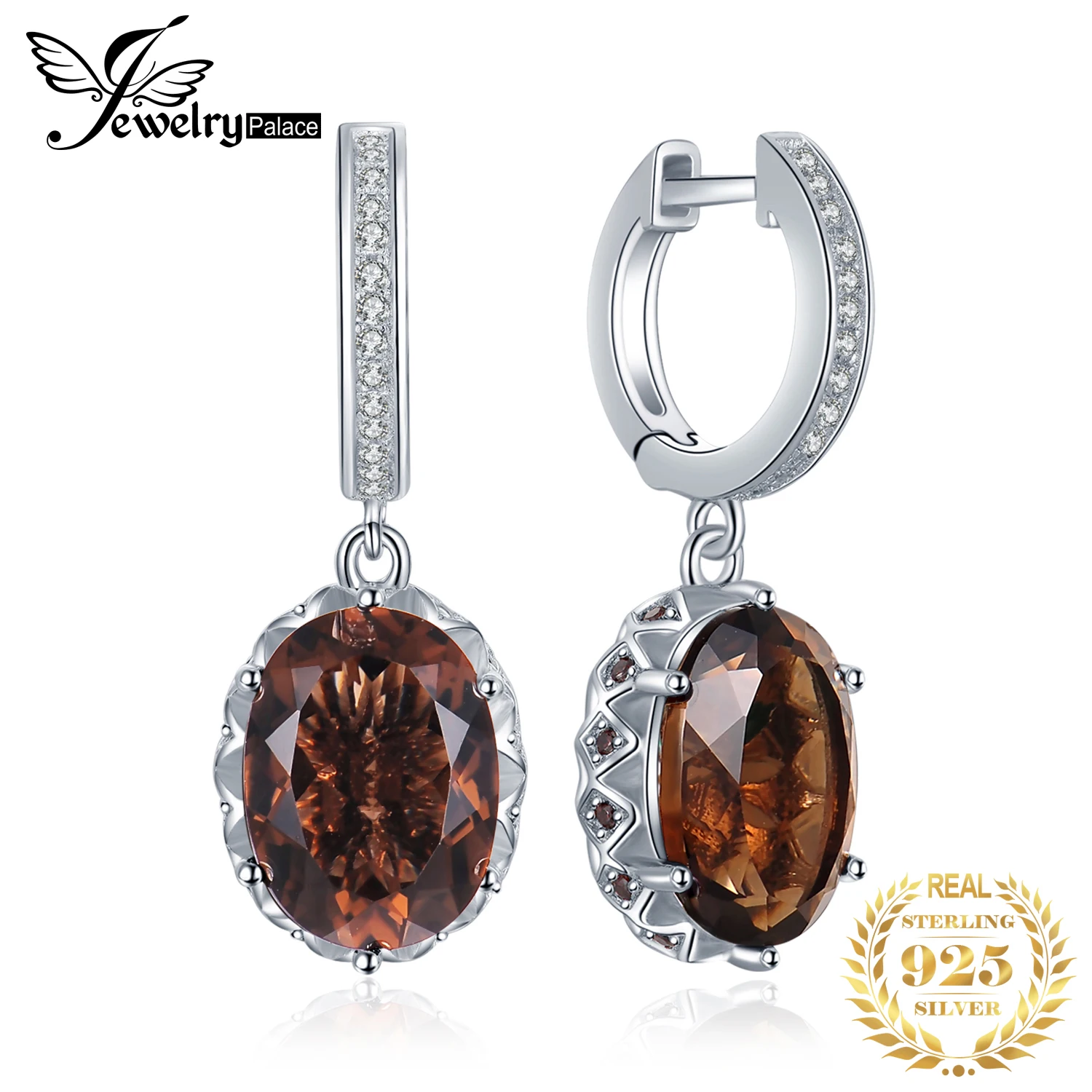 

JewelryPalace Large 7ct Genuine Smoky Quartz 925 Sterling Silver Dangle Drop Earrings for Women Statement Gemstone Earings