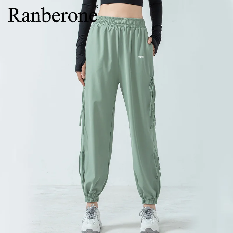 

Ranberone Women Pants Jogging Sports Sweatpants Dry Quickly Joggers Trainning Clothe High Waist Casual Female Yoga Trousers