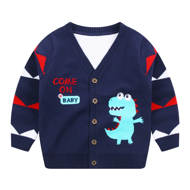 

Casual Long Sleeve Coat for Boys V-neck Knit Coats Children Kids Cartoon Crocodile Knitted Jacket Autumn Spring Clothing