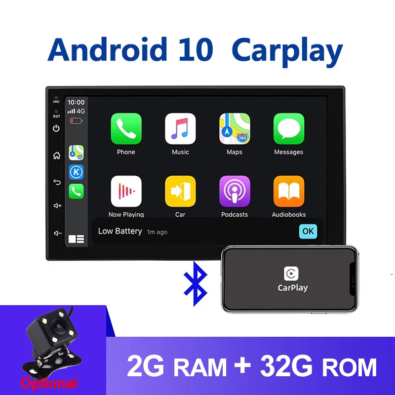 

7" 2DIN Car Stereo Radio MP5 Multimedia Player Android 10 Apple Carplay Android 9.1 GPS DSP IPS AHD Universal Autoradio 2G + 32G