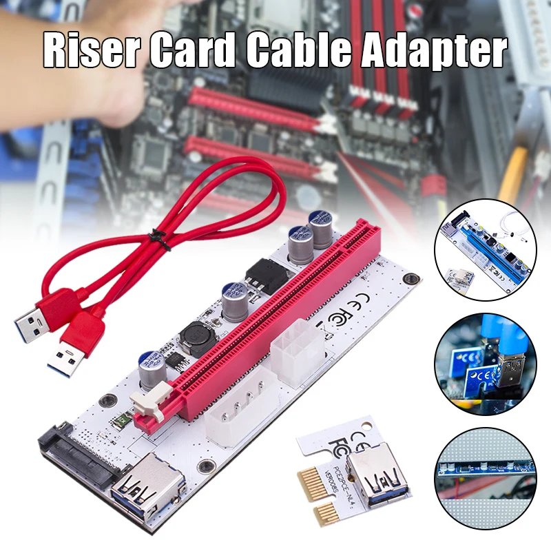 

Райзер PCIE от 1X до 16X, плата адаптера для удлинения графики, 6-контактная плата для майнинга GPU, Bitcoin Litecoin, ETH Райзер-адаптер