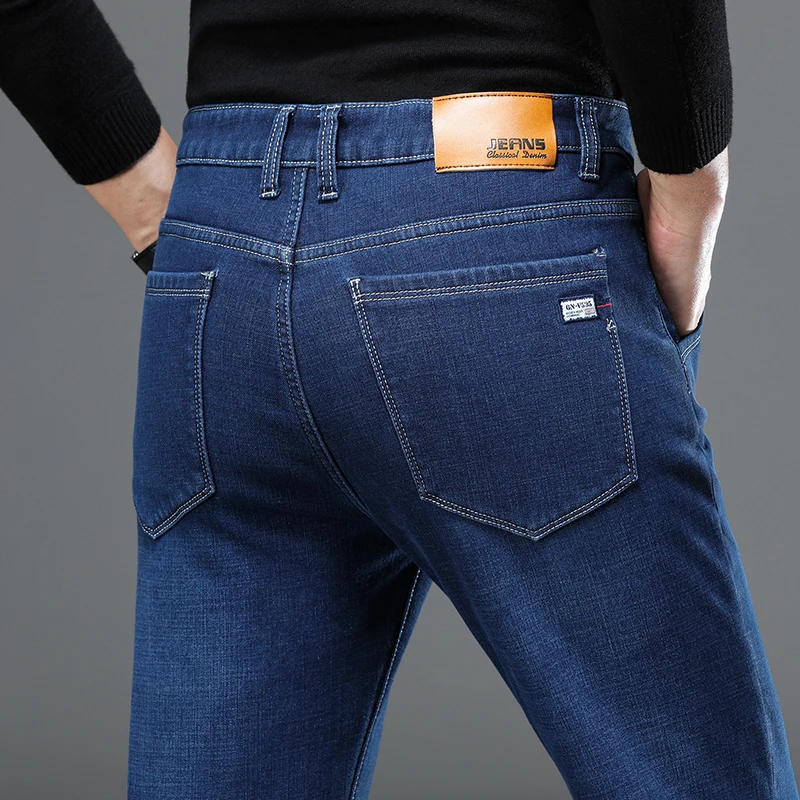 

Winter New Men's Warm Jeans Business Fashion Classic Style Black Blue Plus Size 42 44 46 Stretch Denim Trousers Male Brand Pants