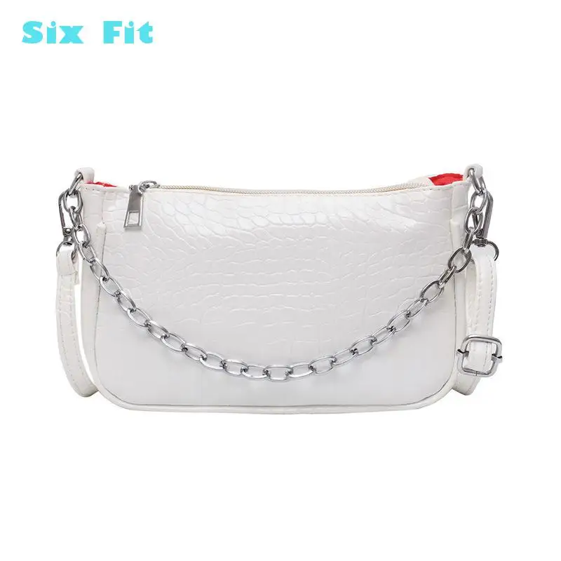 

Fashion New Crocodile Pattern Baguette Bags Pu Leather Shoulder Bags For Women Solid Ladies Chain Small Messenger Handbag Female