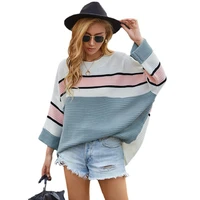 fashion womens sweater new autumn casual hot sale round neck pullover loose striped large size knitted sweater women donsignet