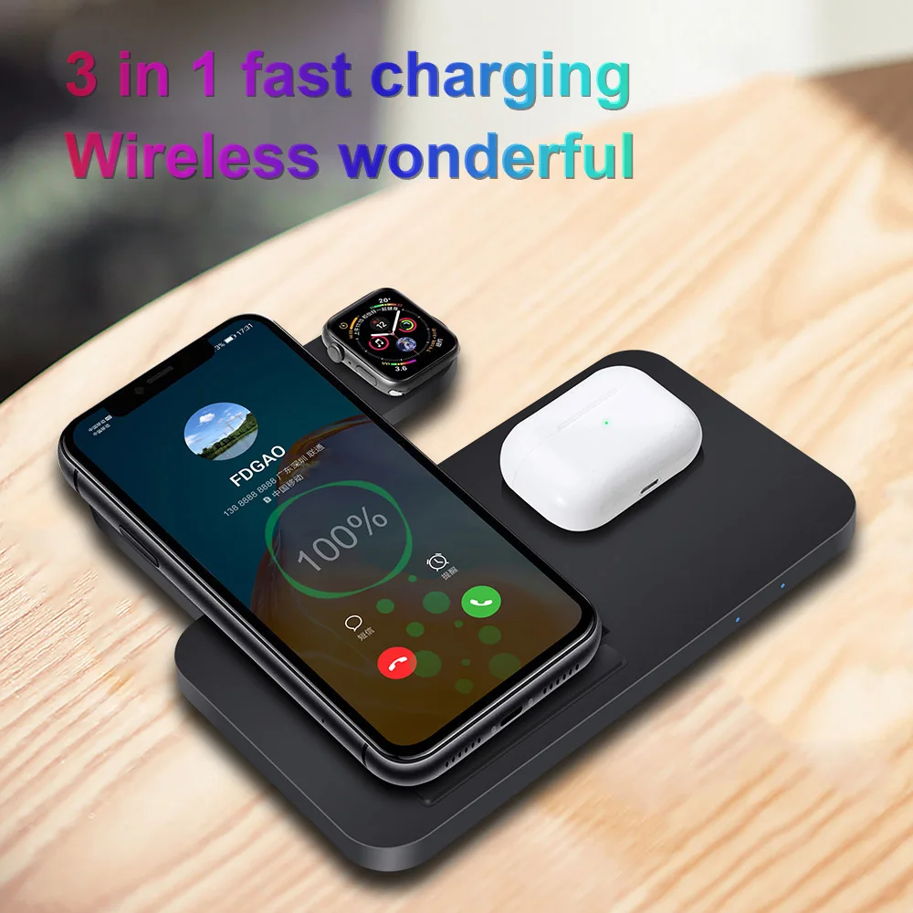 Беспроводное зарядное устройство FDGAO 15 Вт 3 в 1 Qi подставка для iPhone 12 11 8 X XS XR Samsung S21