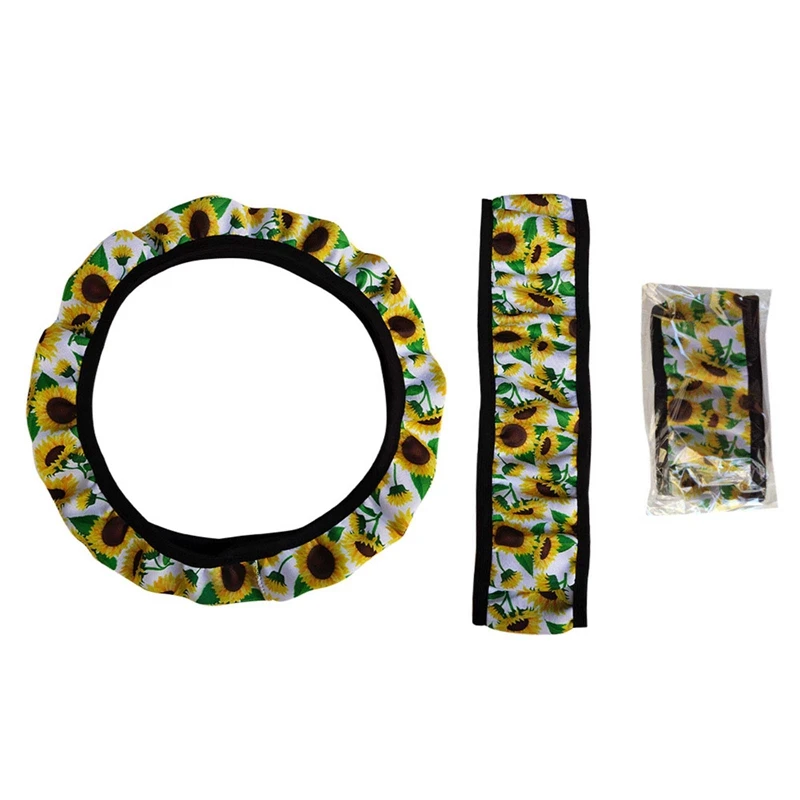 

Universal Car Steering Wheel Cover Sunflower Print Anti-slip Elastic Car Styling Steering Wheel Covers Without Inner Ring 38cm