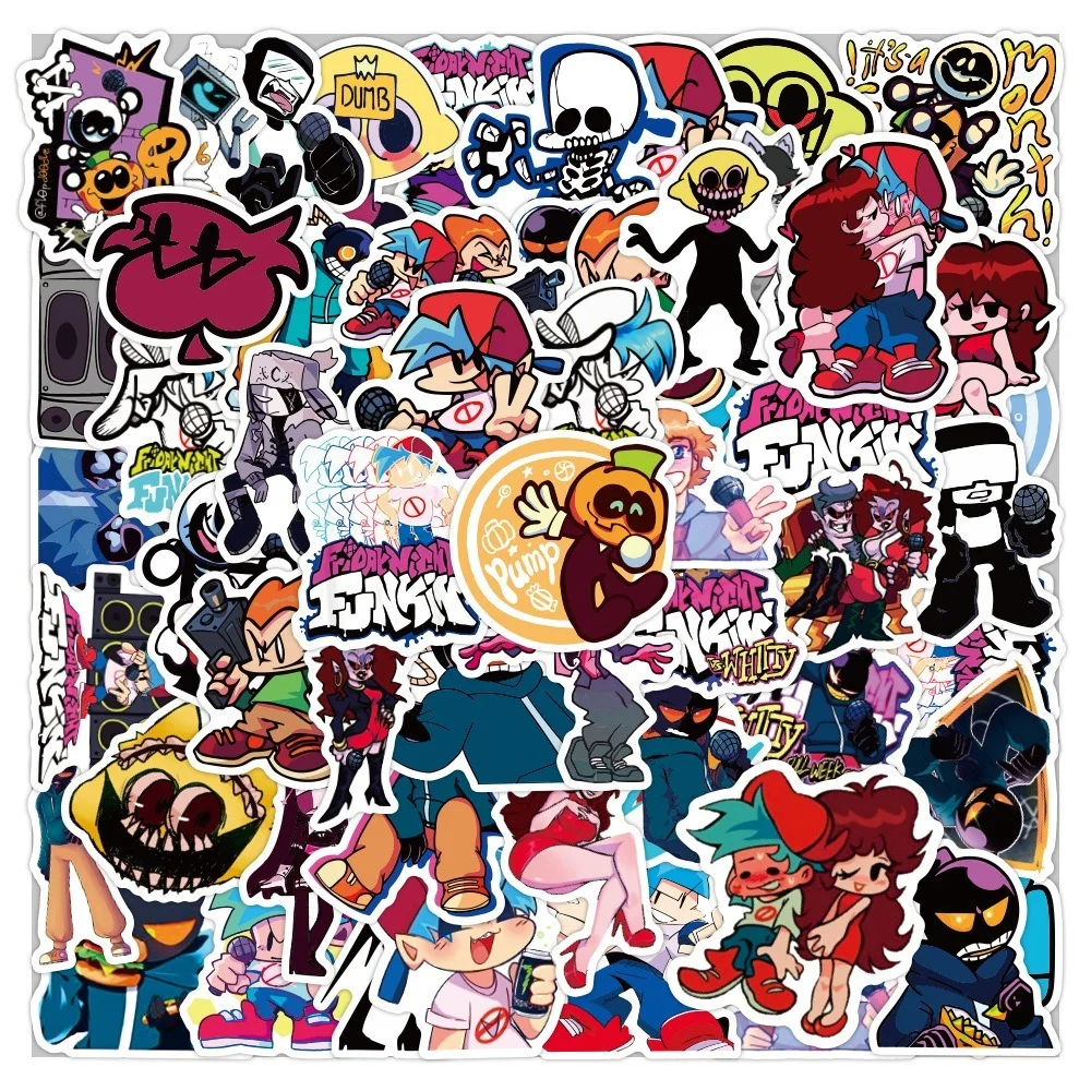 Funkin-pegatinas de dibujos animados para monopat&iacute;n, pegatinas impermeables para maleta para cuadernos, monopat&iacute;n, taza de agua, 10/30/50 Uds.-0