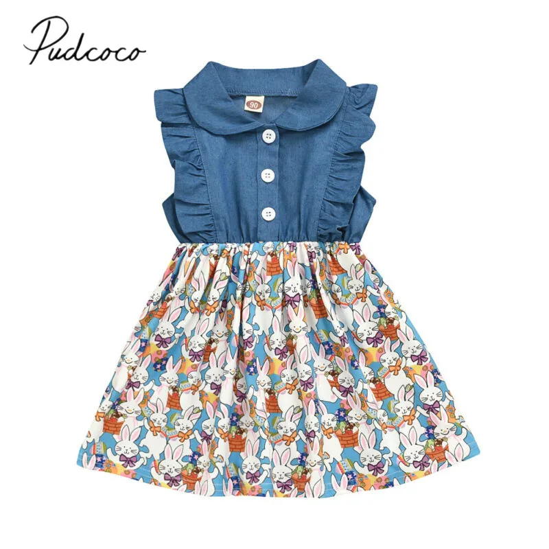 Пасхальное платье с кроликом джинсовое платье-пачка без рукавов оборками для