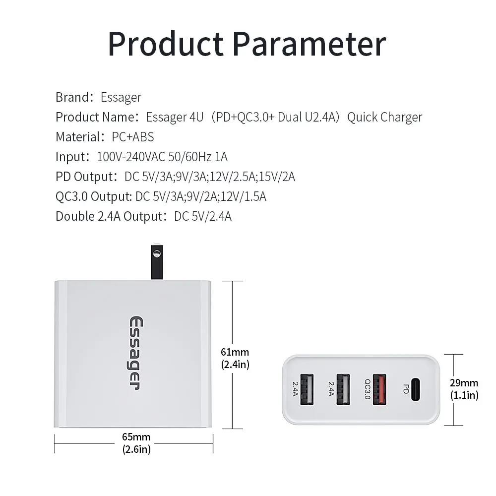 Essager 48 Вт мульти Быстрая зарядка 3,0 USB зарядное устройство PD usb type C QC3.0 QC турбо настенное быстрое зарядное устройство для телефона для iPhone 11 Pro Max Xiaomi