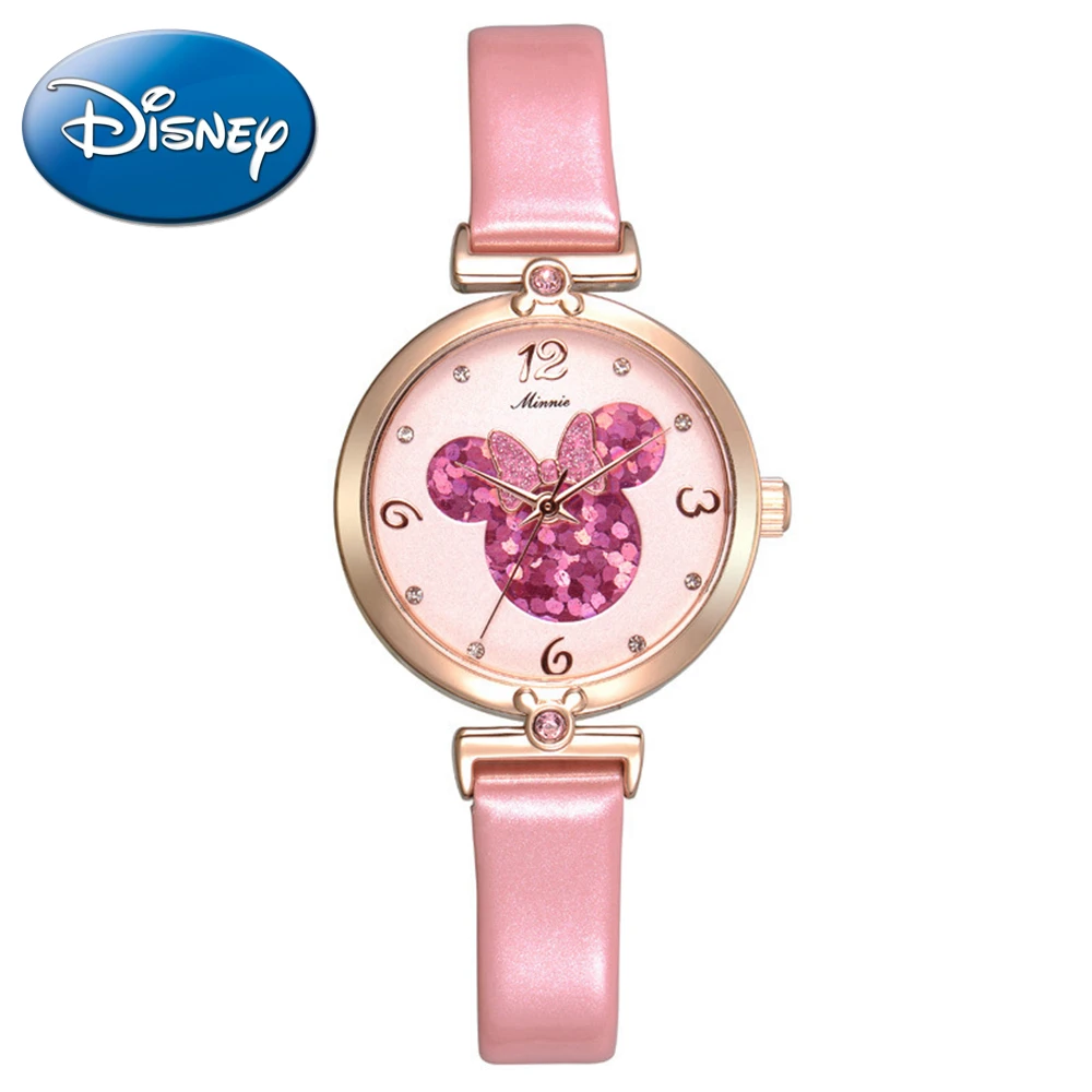 Big Sale Girl Minnie Mouse Beautiful Watch Youth Lady Luxury Crystal Bling Leather Strap Wristwatches Woman Round Clock Kid New