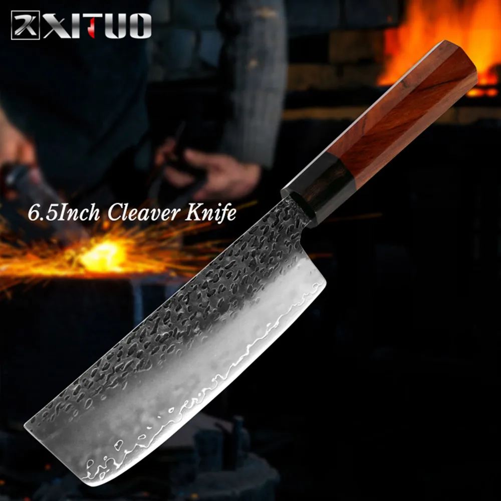 Cleaver Knife XITUO три-слой композита Сталь шеф-повара Ножи ручной ковки китайский нож Острый кухонный топорик Santoku кирицукэ утилита Пособия по кулинарии инструменты - Цвет: Cleaver Knife