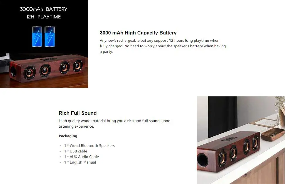 Soundbar HiFi беспроводной деревянный Bluetooth динамик Настольный динамик Поддержка TF карты AUX Громкая связь аудио для книжной полки телефона дома