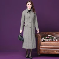 2021 winter korean double breasted women long wool coat with belt single breasted office lady womens coats for middle aged mum