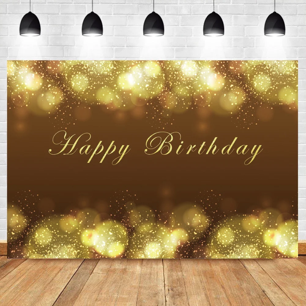 

Laeacco Dreamy Gold Glitters Happy Birthday Backdrop For Photography Light Bokeh Polka Dots Friend Party Photocall Background