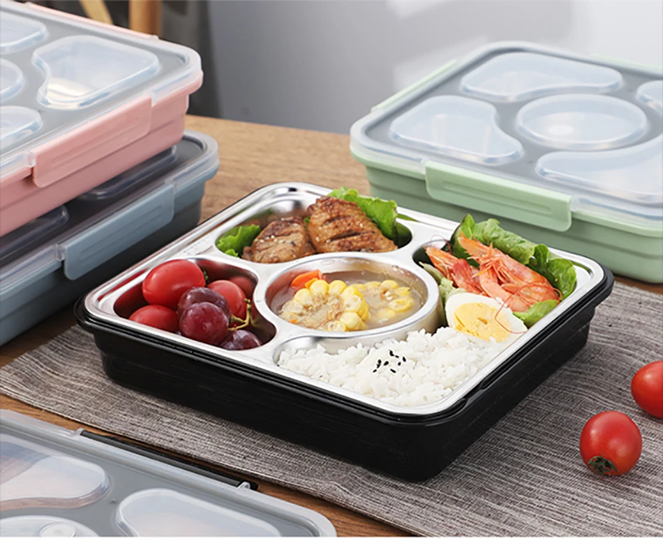 Baispo Leakproof Lunch Box Thermal Bento Box with Tableware Food Container with Compartments For Students Office Worker