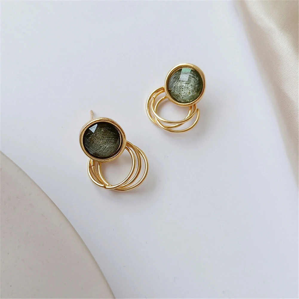 

korean fashion Green round opal earrings for women 2021 Retro Circle earrings wedding clip earring Stone jewelry for women