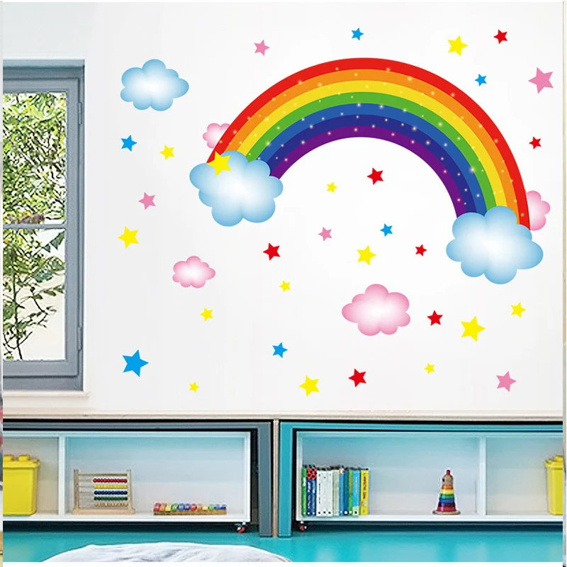 Мультяшные Радужные облака наклейки на стену для детской спальни украшение