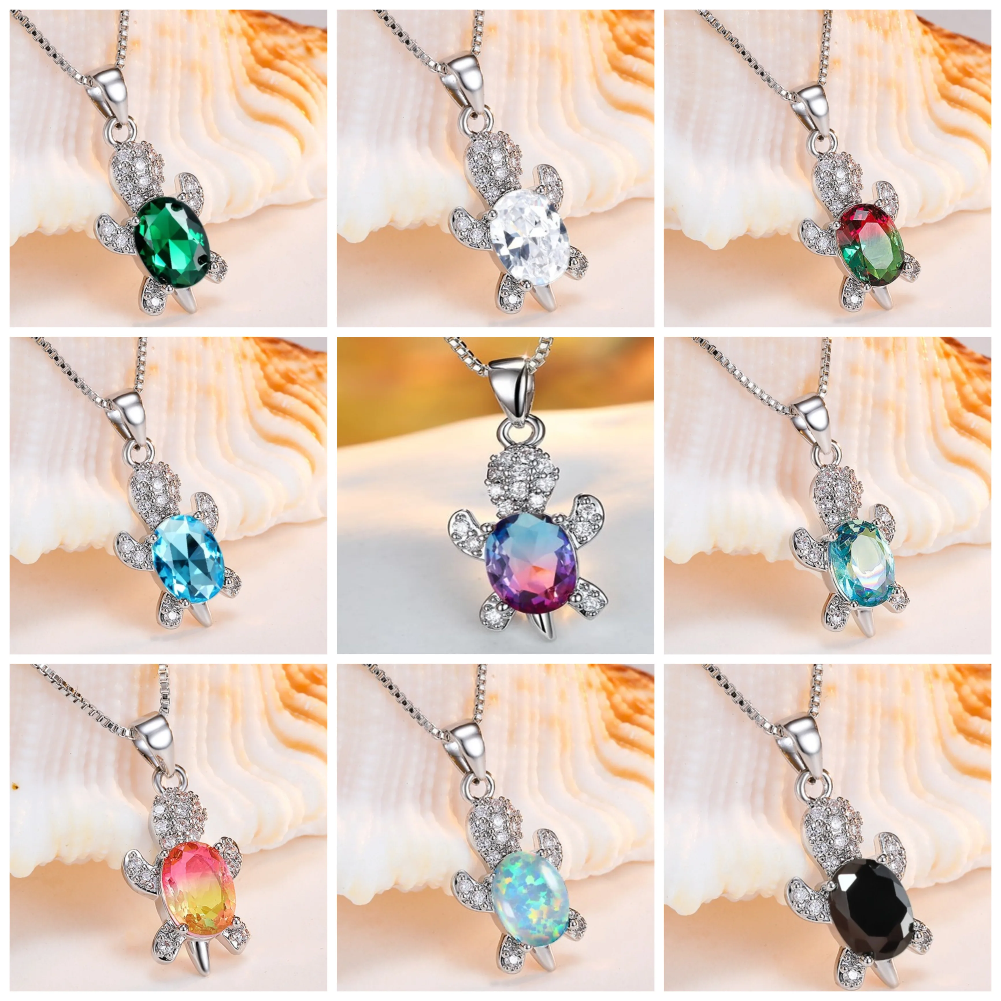 

AMC Blue Purple Oval Zircon Pendant Rainbow Cute Turtle Necklaces For Women Fashion Jewelry Multicolor Crystal Animal Necklace